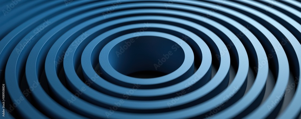 Poster a close-up view of concentric blue circles surrounding a central hole, creating a sense of depth and