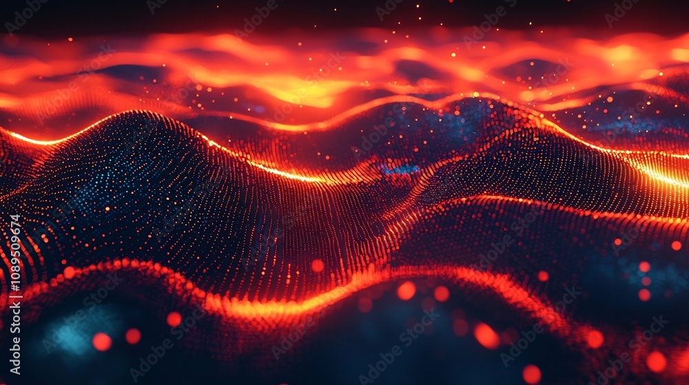 Poster glowing cybersecurity firewall blocking cyber attacks in digital landscape