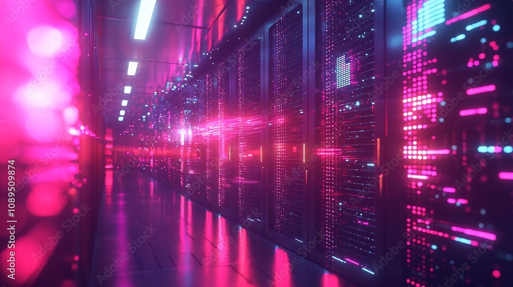 Aufkleber futuristic server room with glowing encrypted data streams protecting sensitive digital information