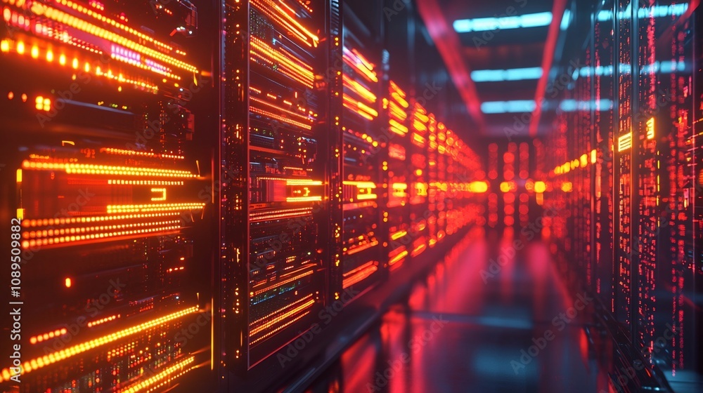 Aufkleber glowing futuristic server room with encrypted data streams and digital locks protecting sensitive in
