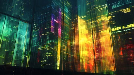 Naklejka premium Abstract light reflections on glass buildings with a futuristic business vibe
