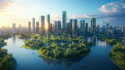 A vibrant futuristic cityscape glowing with holographic displays and sleek skyscrapers