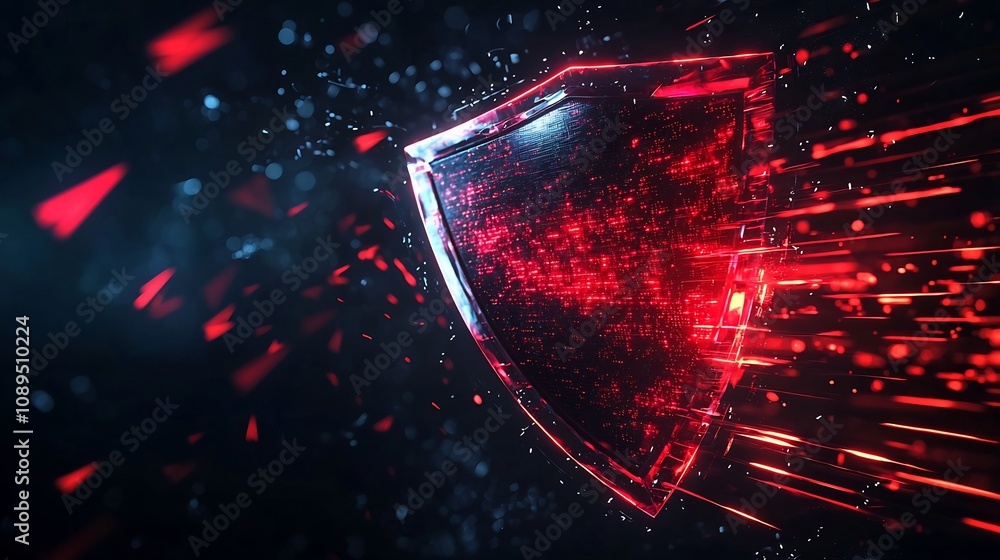 Aufkleber glowing digital shield blocking malicious data arrows in space cybersecurity concept