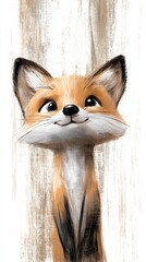  a painting of a red fox looking up at the sky against a white background The fox is painted in a realistic style, with its fur and features clearly visible Its ey