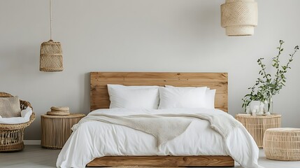 Elegant and Cozy Modern Bedroom Interior Design with Stylish Decor, mockup, poster and Background