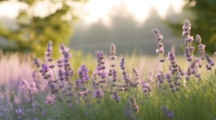 Obraz premium Lavender Flowers Bloom in Soft Sunlight