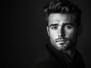 Fototapeta premium Mesmerizing Monochrome Portrait of a Handsome Man with Captivating Rim Lighting