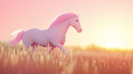 cartoon of horse on blue background, free space for text