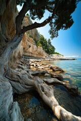 Fototapeta premium A tree standing close to a body of water, great for outdoors and nature scenes