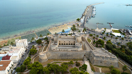 Aerial view of the castle of Manfredonia, in Puglia, Italy. It is a military structure built by the...