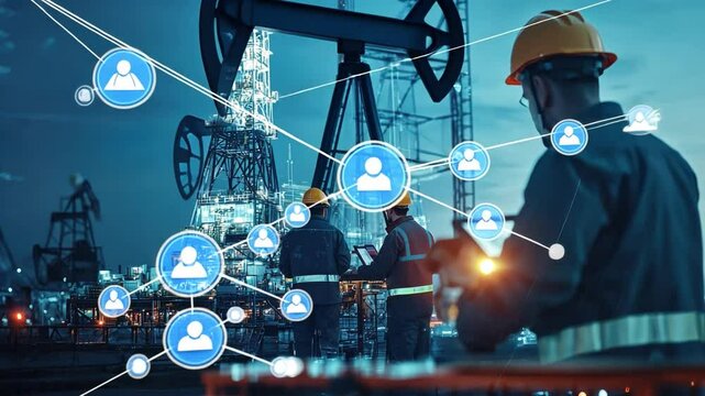 Oil Rig Teamwork: Digital Network Connecting Workers