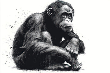 monkey sitting in a calm pose, done in an artistic, graphic style. 