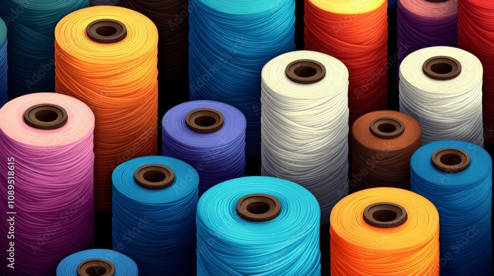 Poster bunch of colorful yarns are displayed in a row. the colors are bright and vibrant, creating a cheerf