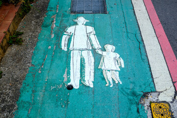 The taipei city road sign on the ground. Taipei, taiwan street sign. Transportation concept. 