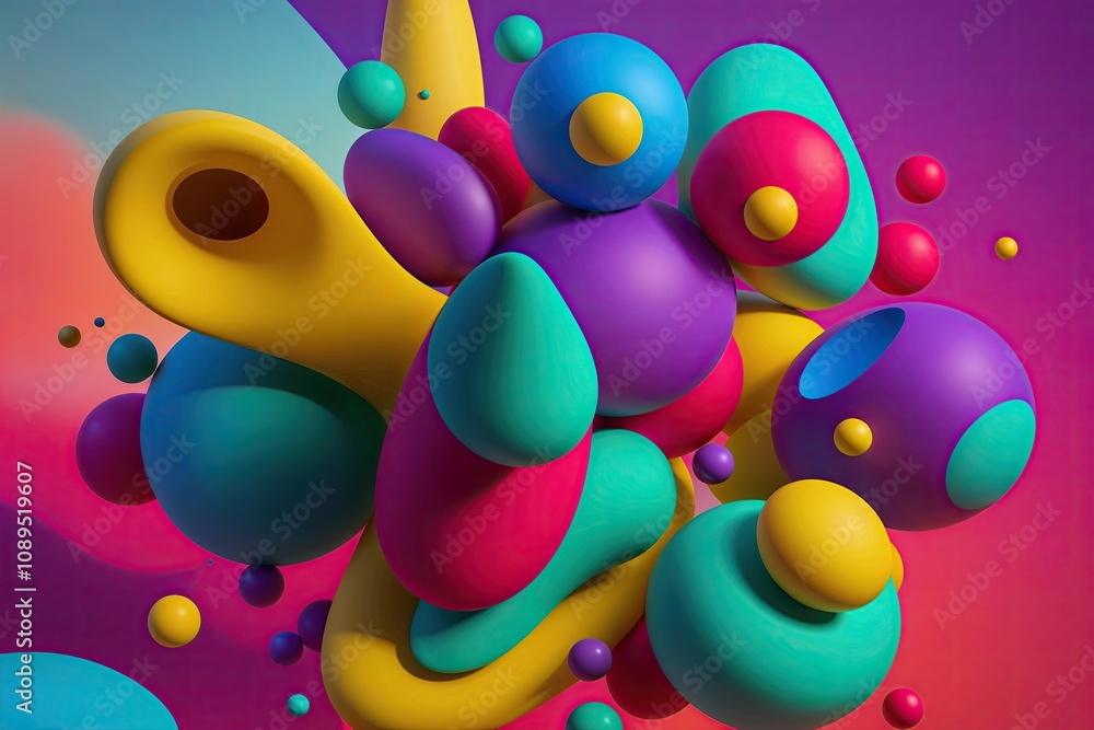 Poster vibrant abstract organic shapes in 3d design with dynamic background