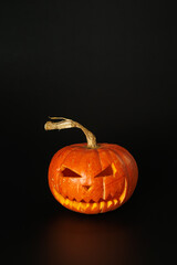 Pumpkin on black background. Halloween holiday concept
