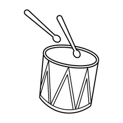 Drum with Drumsticks Outline Vector Illustration. A simple black and white vector illustration of a drum with two drumsticks. 