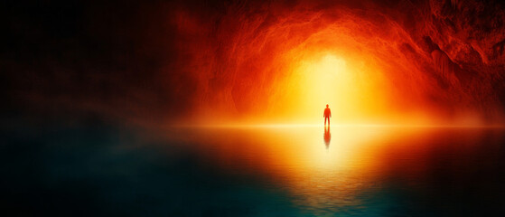 Fototapeta premium Magical Cave with Glowing Stalactites and a River of Liquid Light 