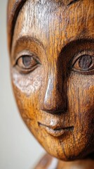 Close-up of a beautifully carved wooden figurine showing exquisite craftsmanship