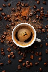Coffee drink poster with Coffee Beans and Coffee Filter, Earthy and Warm Colors Minimalist design.