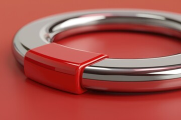 A close-up of a red and silver ring placed on a red surface, ideal for use in jewelry or gift-related contexts