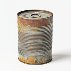 Damaged Tin Can with Corroded Metal Game Art Concept Isolated on White Background