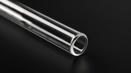 A clear glass test tube on a black background.