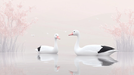 Obraz premium white duck on pastel background, free space for text