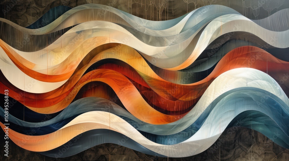 Poster abstract wave painting with flowing lines and vibrant colors, creating a dynamic and energetic desig