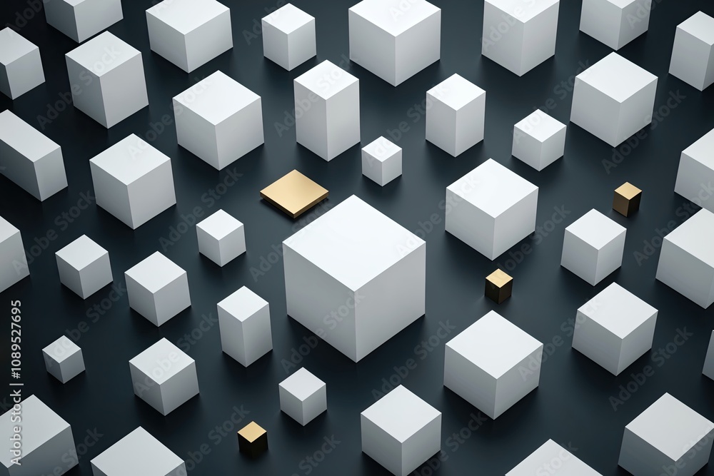 Poster 3d geometric blocks abstract design on dark background for technology and innovation