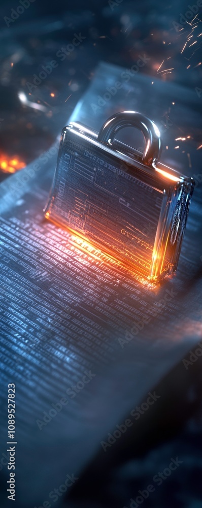 Aufkleber glowing padlock on digital document symbolizes security and privacy. background features abstract sp