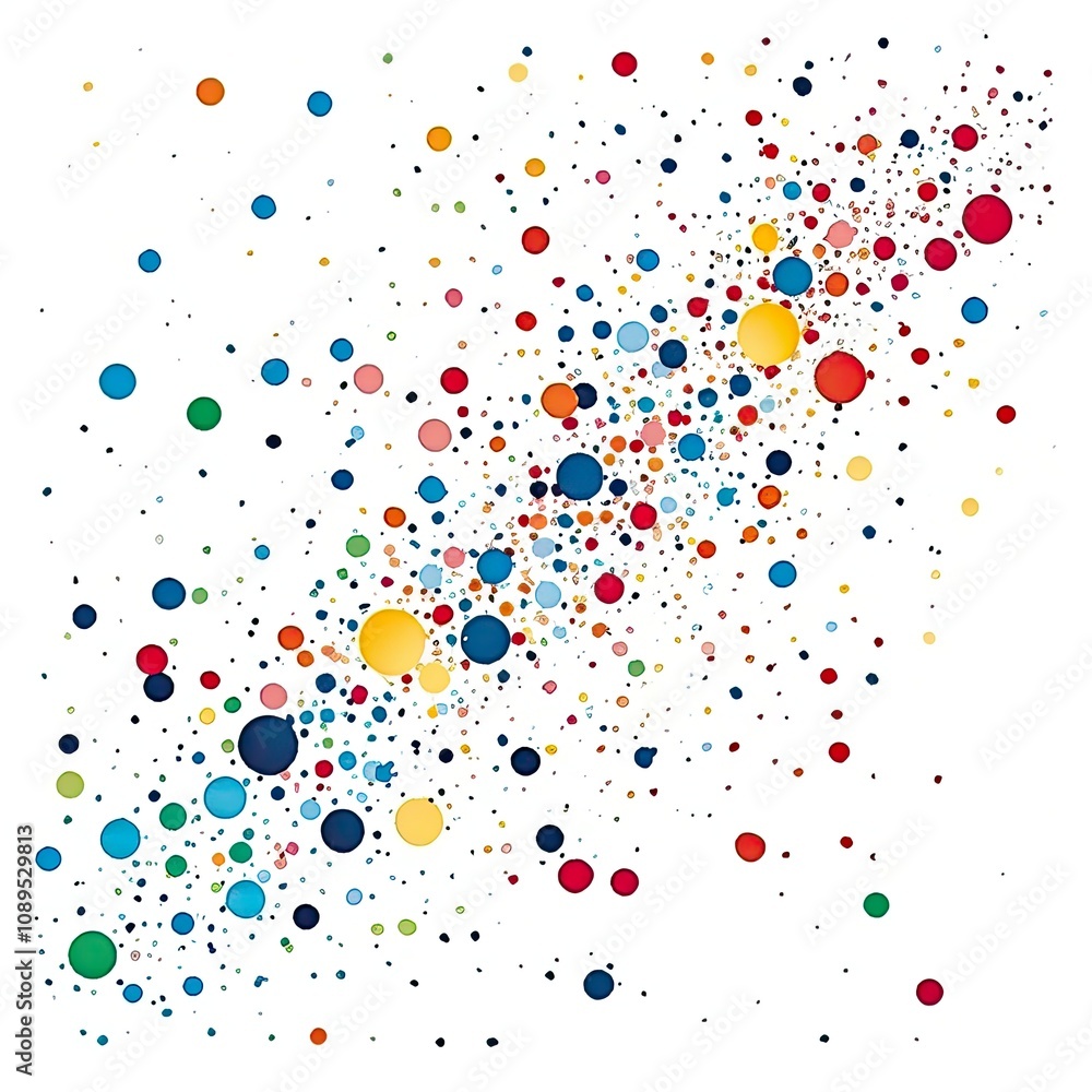 Poster bright and colorful abstract background with dots and circles creating a dynamic, energetic atmosphe
