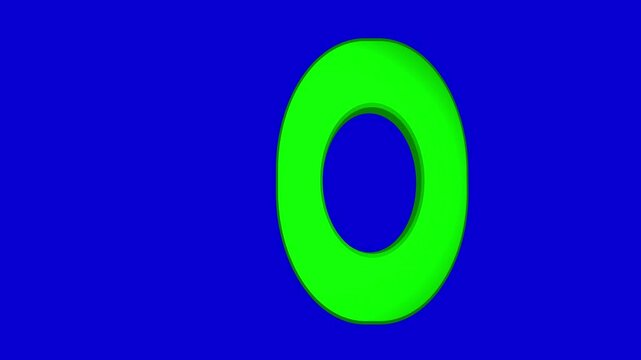 Number 0 green color Animation on nlue background number zero.