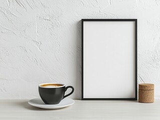 mockup template. Poster ad template on a cafe wall, with customizable advertising area and soft natural light, Cafe wall poster mockup with custom ad, Warm and inviting