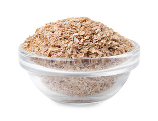 Buckwheat bran in glass bowl isolated on white