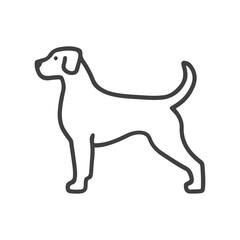 Line art silhouette of a standing dog, simple and elegant, perfect for minimalist design lovers and pet enthusiasts.
