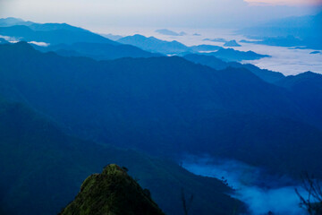 Breathtaking mountain sunrise remote location nature photography serene environment elevated...