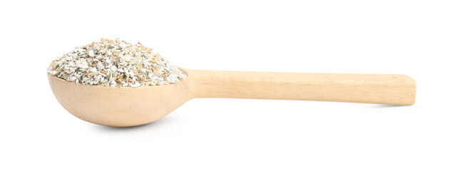 Rye bran in wooden spoon isolated on white