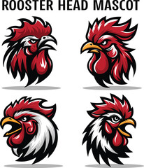 Rooster Head Mascot Collection Set, Chicken Rooster illustration vector Logo