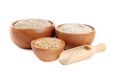 Rye bran in bowls isolated on white
