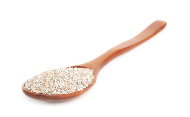 Rye bran in wooden spoon isolated on white