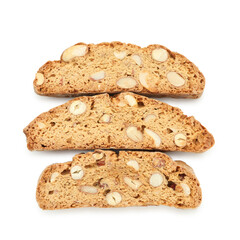 Traditional Italian almond biscuits (Cantucci) isolated on white, top view