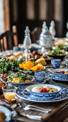 Fototapeta premium A stunning dining table showcases traditional dishes for a vibrant Eid al-Fitr celebration