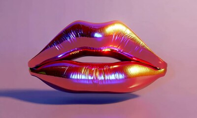 A glossy, stylized representation of lips with vibrant colors and reflections. - Powered by Adobe