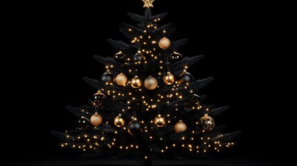 Black Christmas Tree Decorated With Gold And Black Ornaments