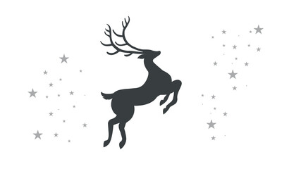 Grey christmas reindeer jumping silhouette vector on a white background. December christmas day simple icon
