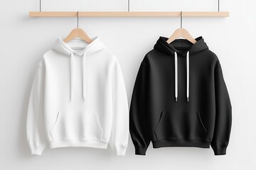 mockup template. Hoodie template mockup with customizable front and back preview, displayed on a hanger against a neutral background, Hoodie preview on hanger with custom design, Casual and stylish