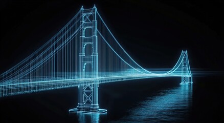 Fototapeta premium The Golden Gate Bridge is depicted in a holographic projection