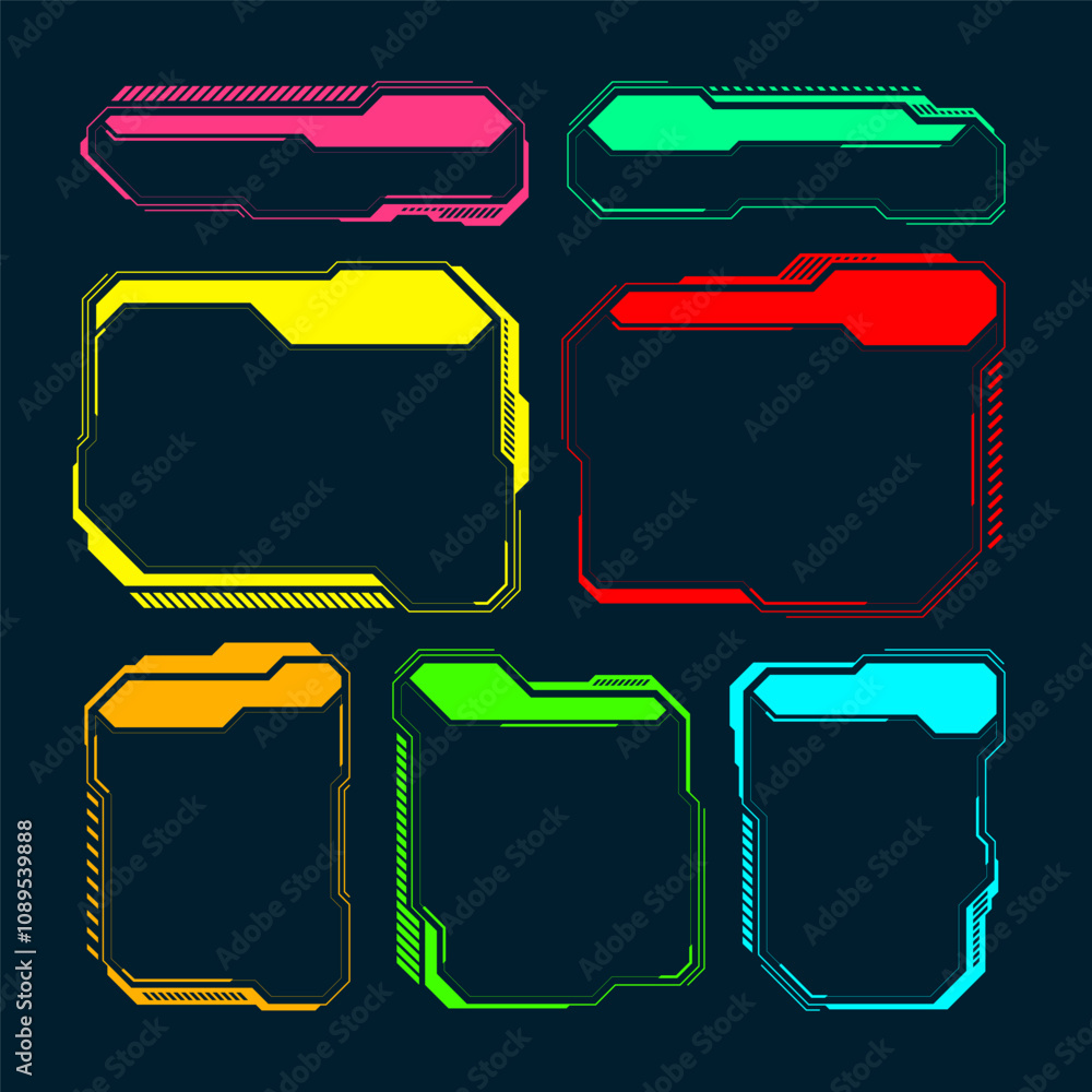 Poster futuristic hud or ui elements. sci-fi user interface text boxes, callouts. colorful warning message 