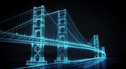 Fototapeta premium The Golden Gate Bridge is depicted in a holographic projection